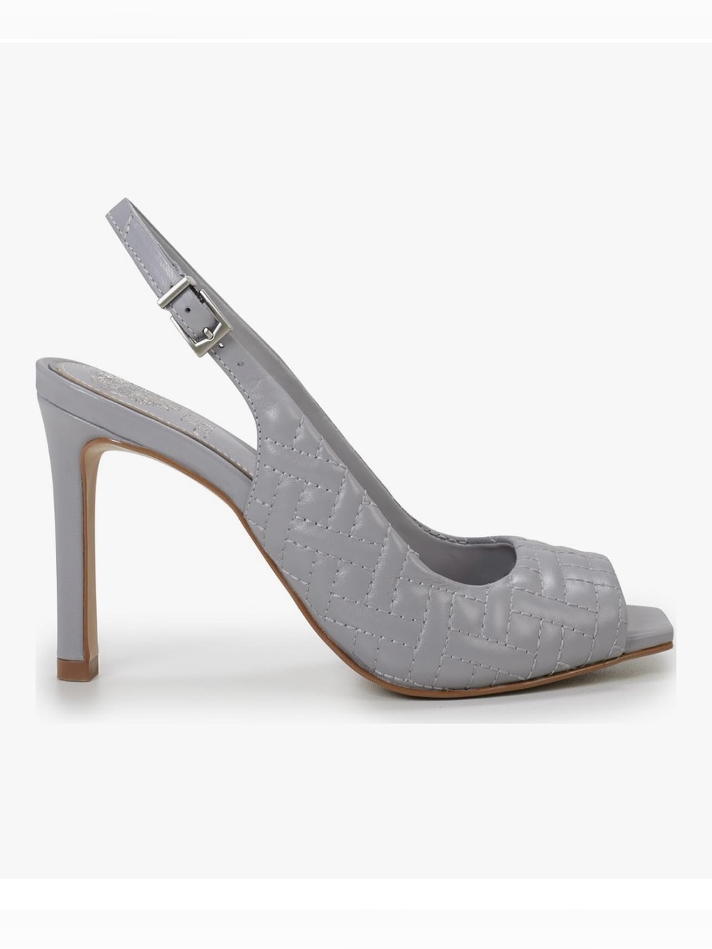 Vince Camuto “Lyndon” Quilted Slingback Peep-Toe Heel in Light Gray - Size 11